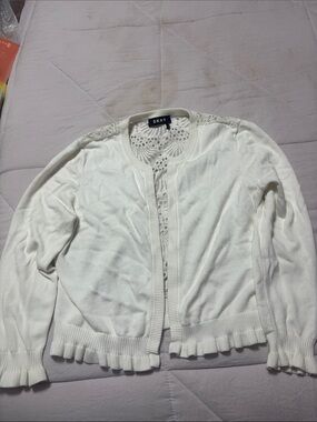 DKNY Cream Open-Front Lace-Back Knit Cardigan